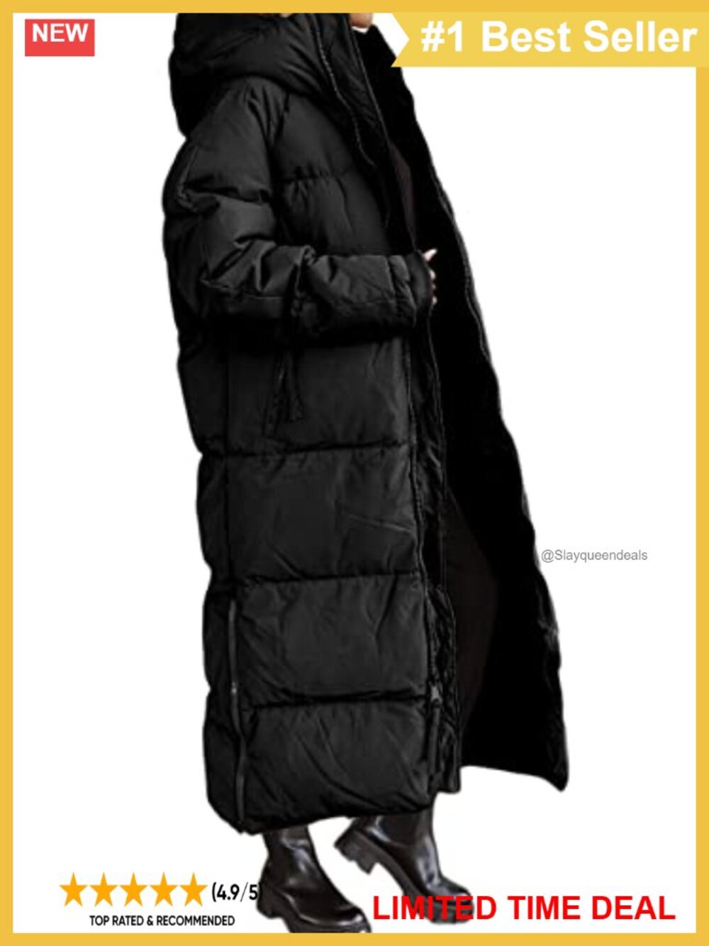 Women's Long Quilted Puffer Coat Hooded Maxi Length Winter Outerwear - Picture 2 of 6